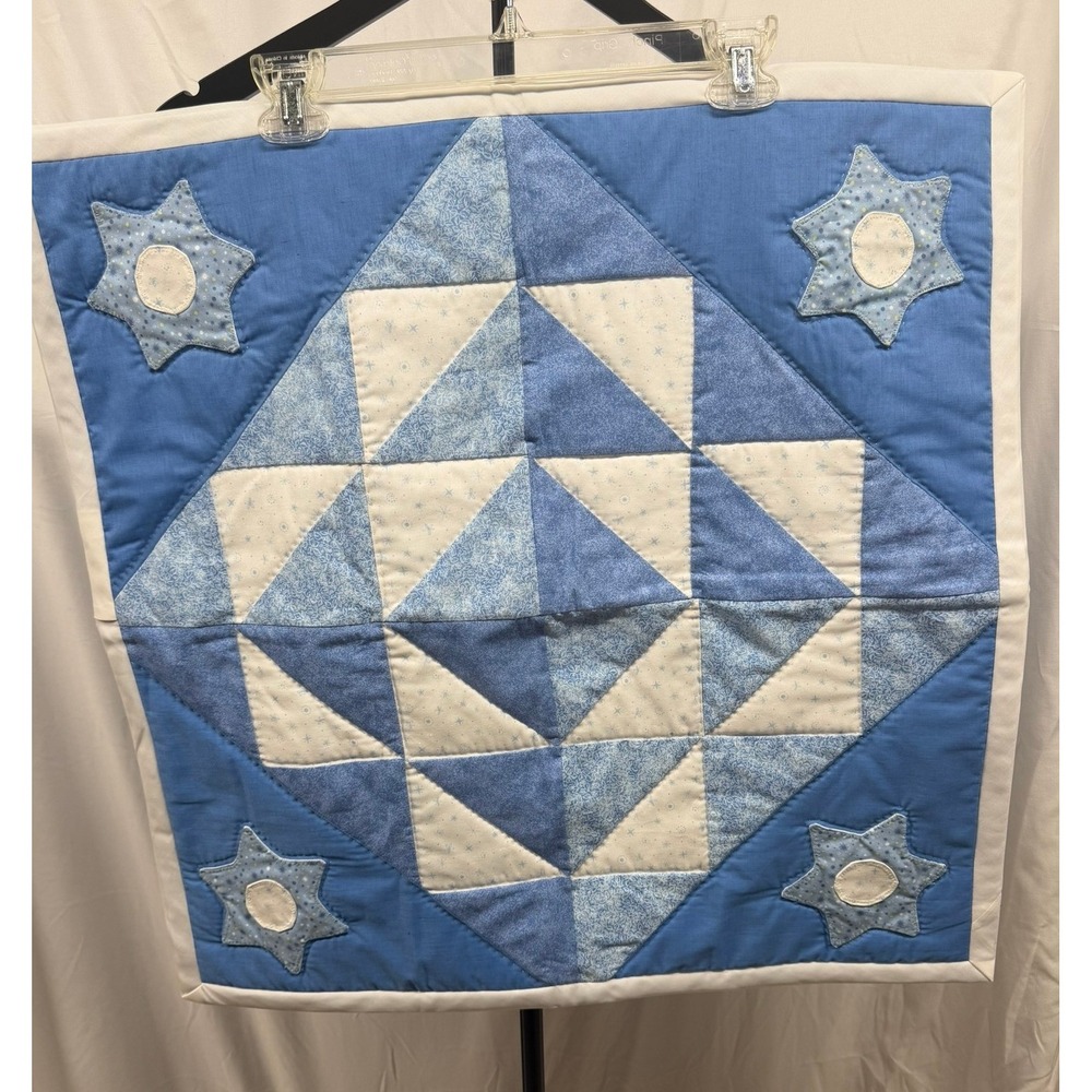 Vintage‎ Handmade Blue and White Quilted Patchwork Baby Blanket